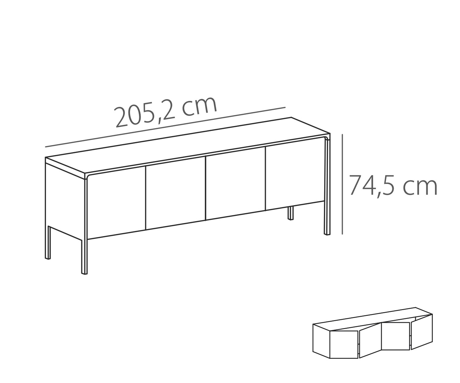 Punt Sideboard Tactile Tactile Walnuss Walnuss Tactile B 205 4 Türen Skizze