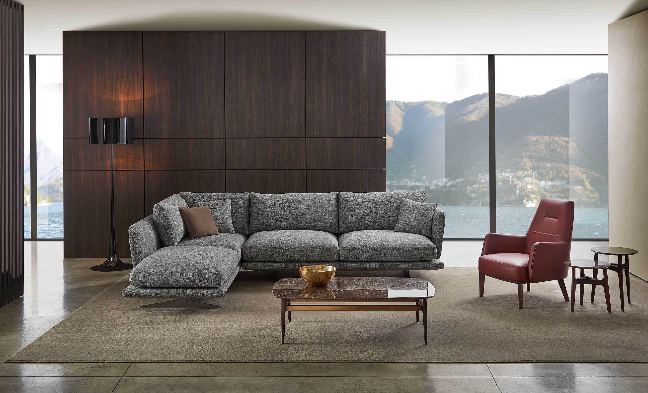 Stilvolles Wohnzimmer mit modernem Designer Ecksofa Clipper von Marelli