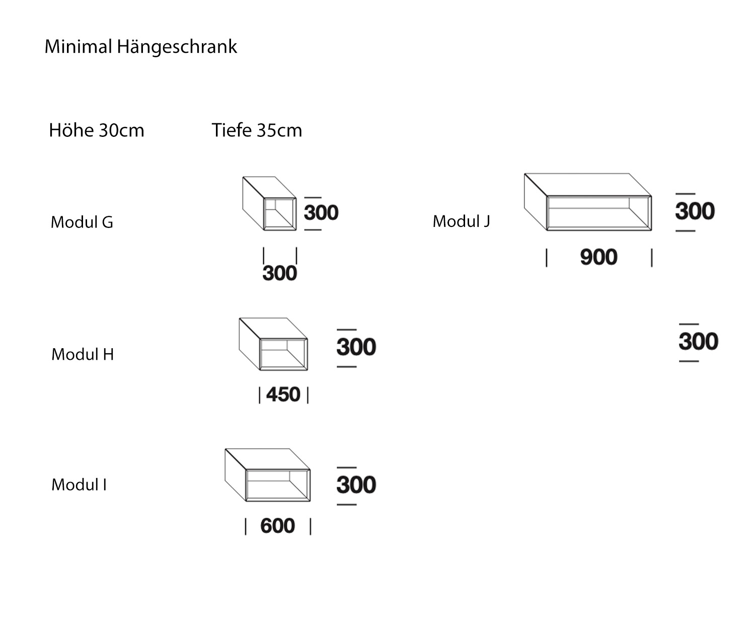 Armoire suspendue design ouverte hauteur 30 cm Esquisse Dimensions