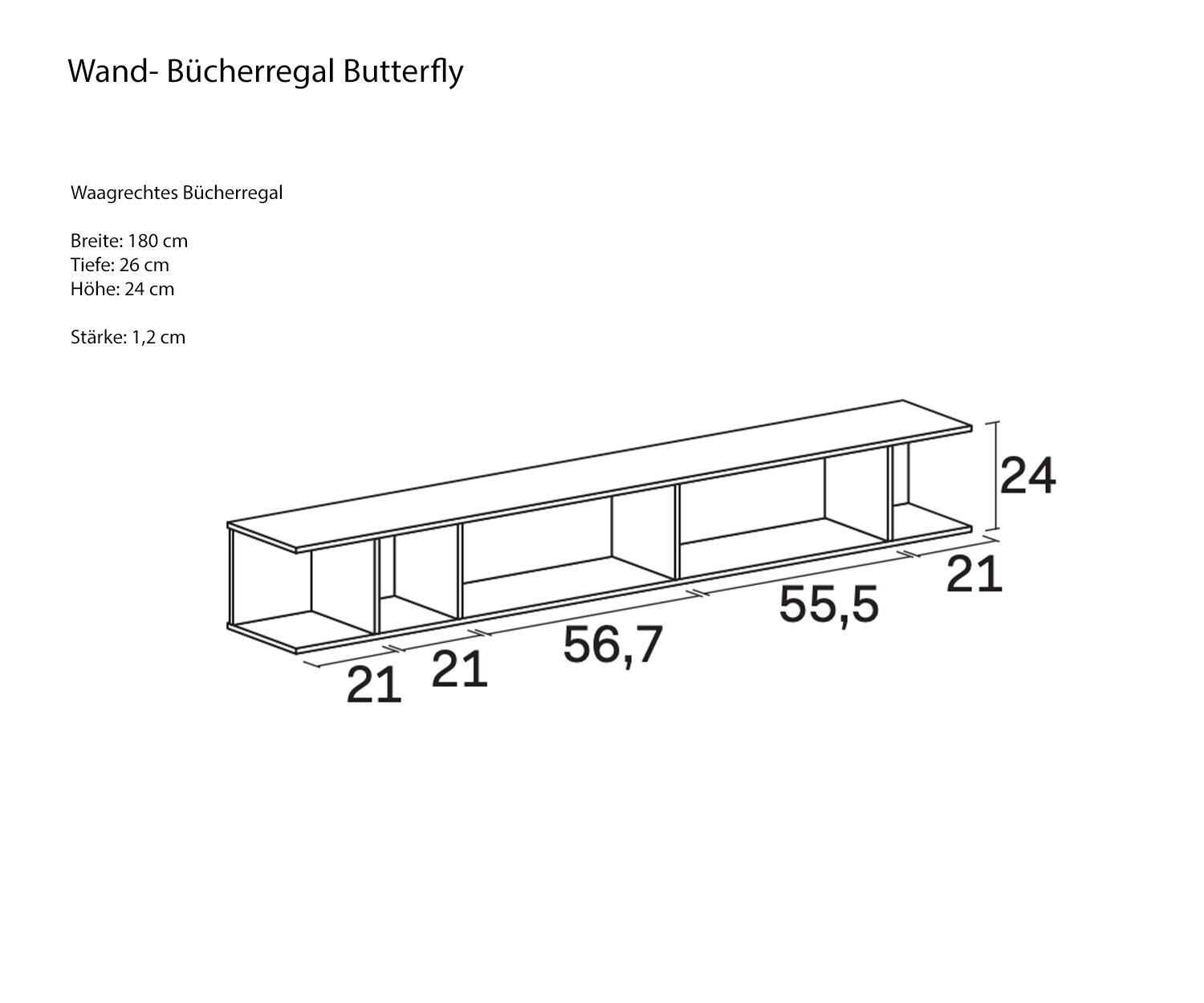 Novamobili Butterfly Regal Skizze Maße waagrecht