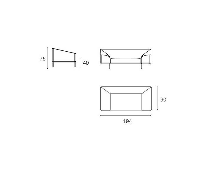 Designer Sofa Seam von Prostoria Skizze 2 Sitzer Größe Maße Größenangaben