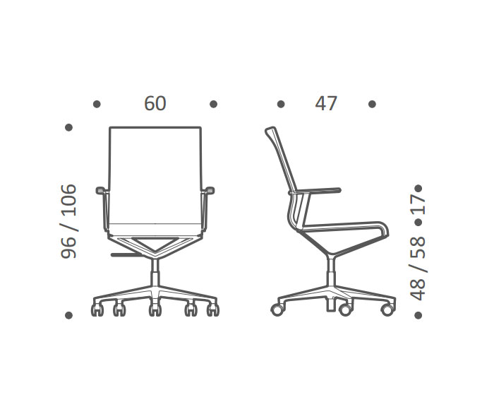 Designer Heimbüro Stuhl ICF Stick H 48 cm mit Rollen Skizze