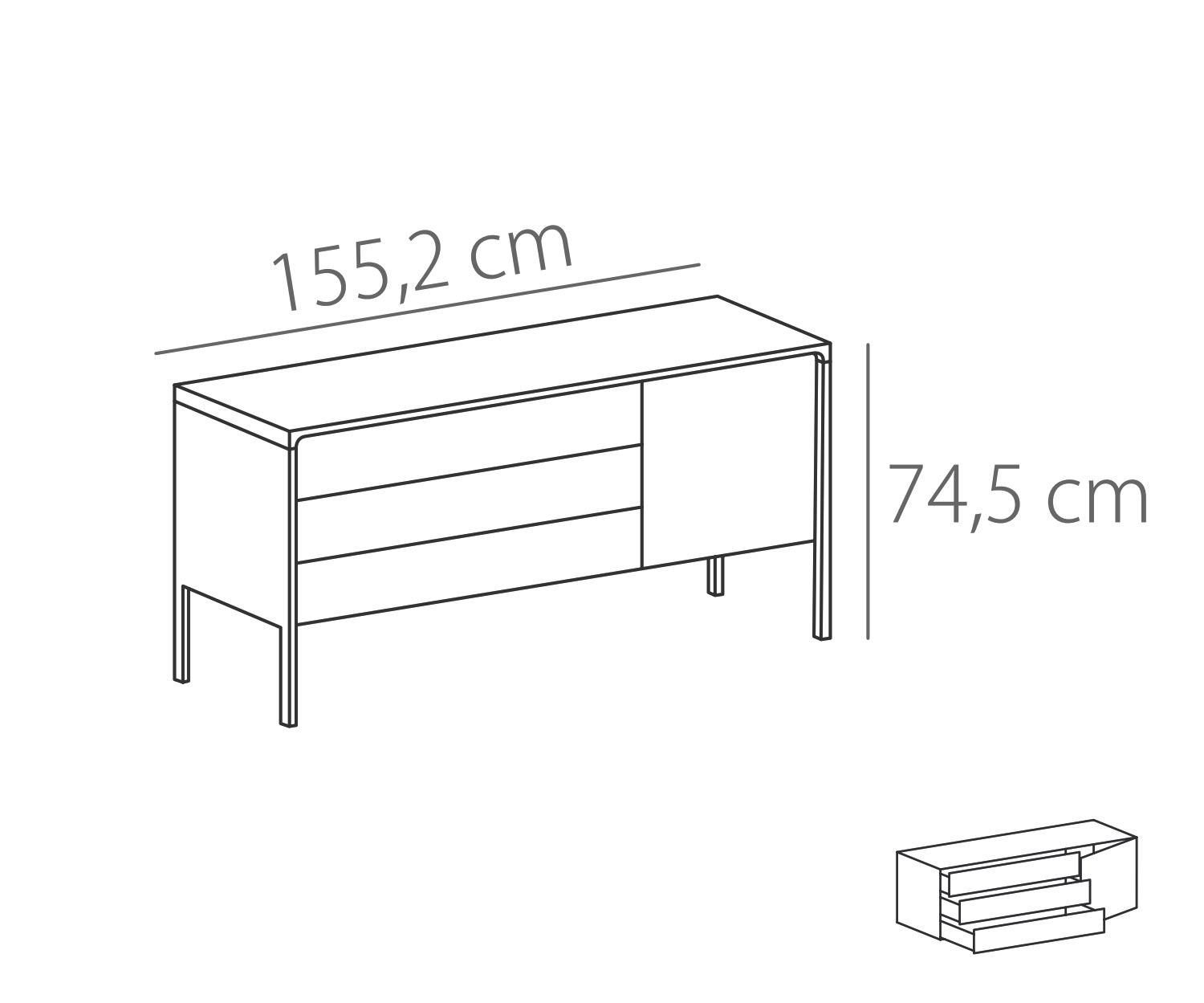 Punt Buffet Tactile Tactile chêne blanc Tactile L 155 3 tiroirs + 1 porte Esquisse