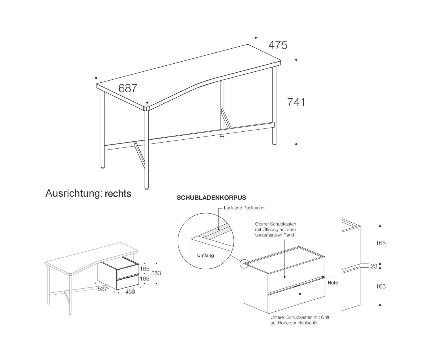 Livitalia Design Schreibtisch Desk Maße Skizze Größen Größenangaben